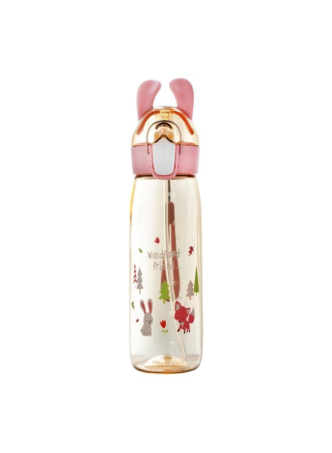 Attro Bunny 550ml Cute and Convenient Cartoon Printed Kids Tritan Water Bottle with Detachable Strap & Straw Lid BPA-Free,Leak-Proof-Perfect for School,Sports and Travel-Pink - Image 1